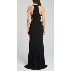 XSCAPE Black Halter Maxi Dress Evening Formal Gown Cutout Back Side Slit 6 Sexy
